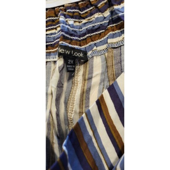 NEW LOOK Womens  PANT  2X Contemporary Blue Brown‎ White Stretch Waist Flat NEW - Picture 4 of 6